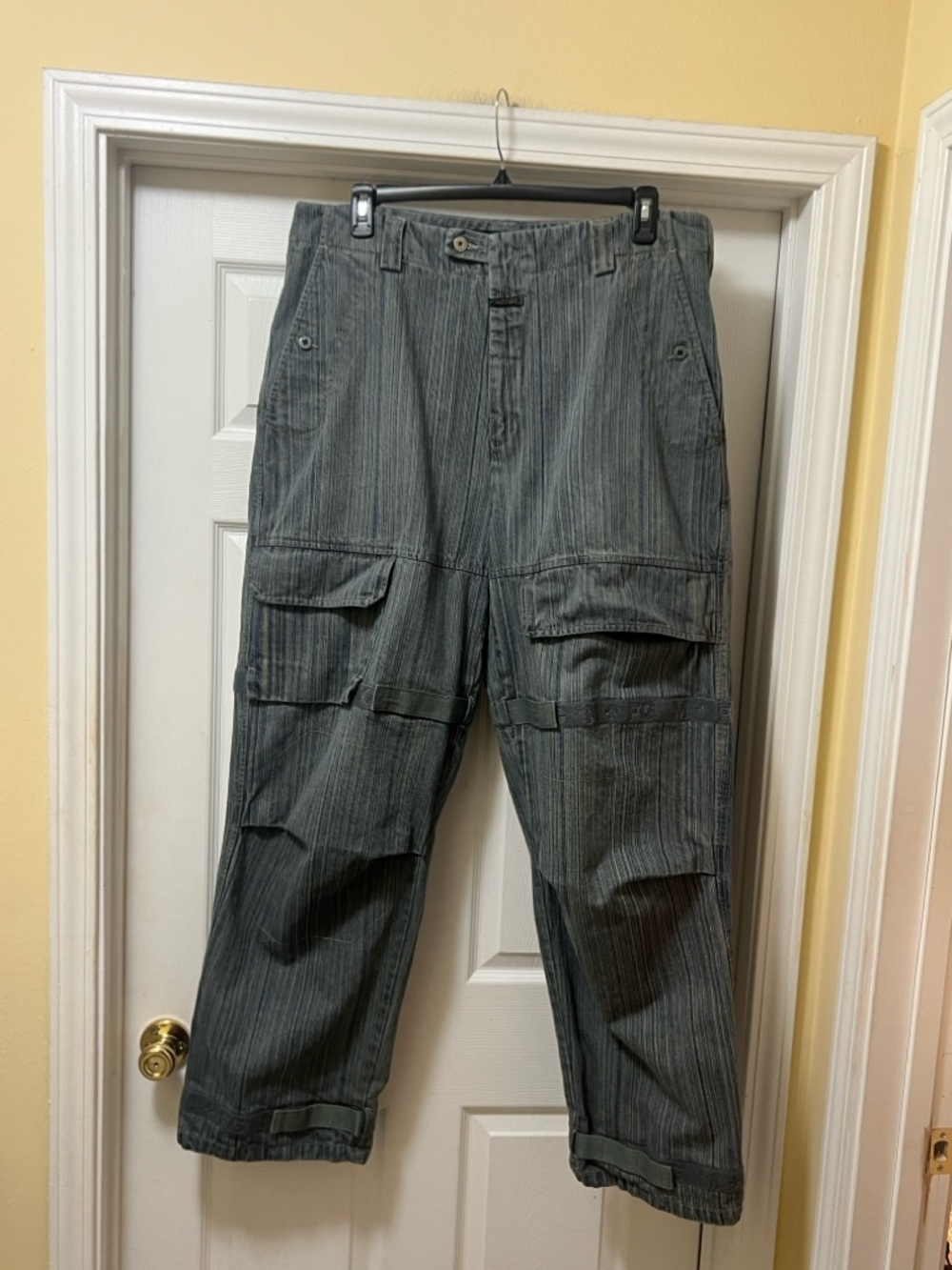 Marithe Francois Girbaud Dark Gray Pinstripe Cargo Trousers